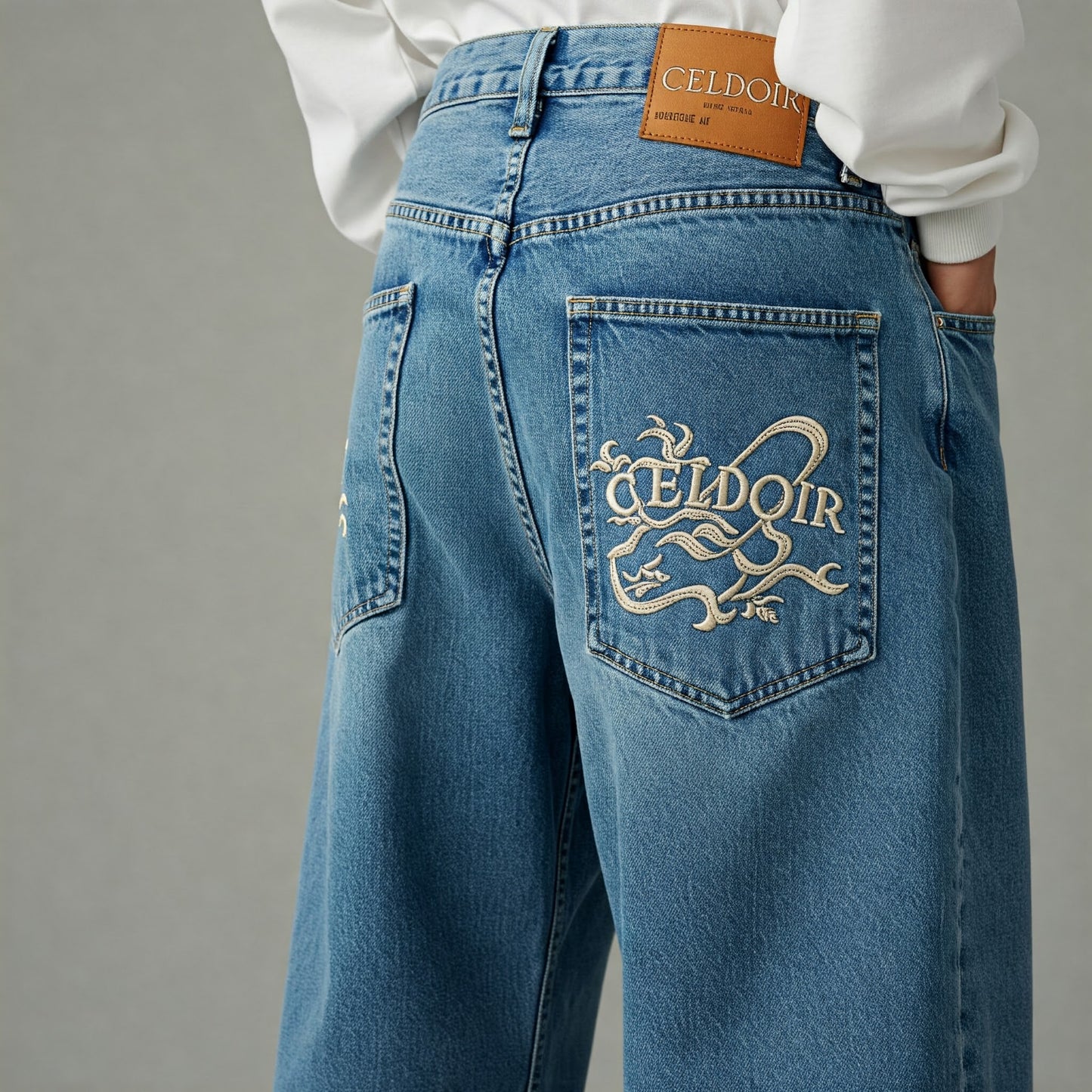 Pocket logo washed denim jeans